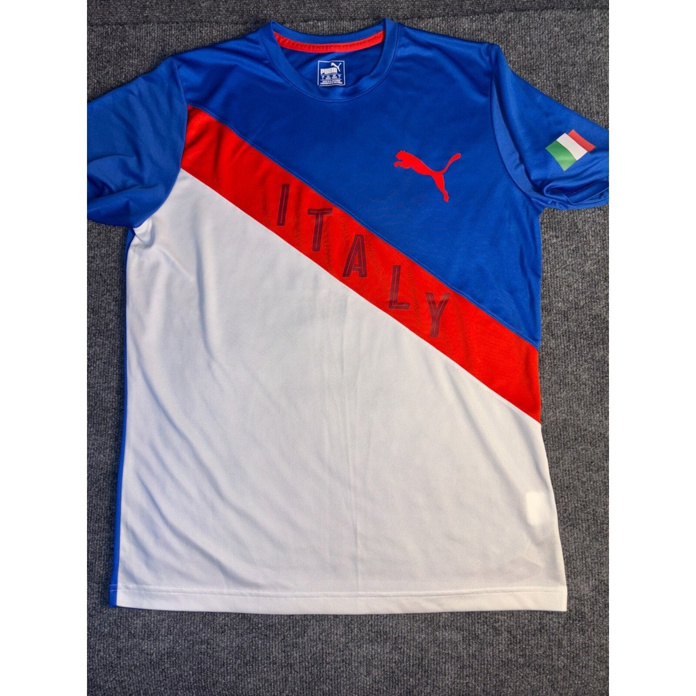 Italy PUMA Jersey FIGC National Soccer Mens L Blue White Dry Cell Short Sleeve